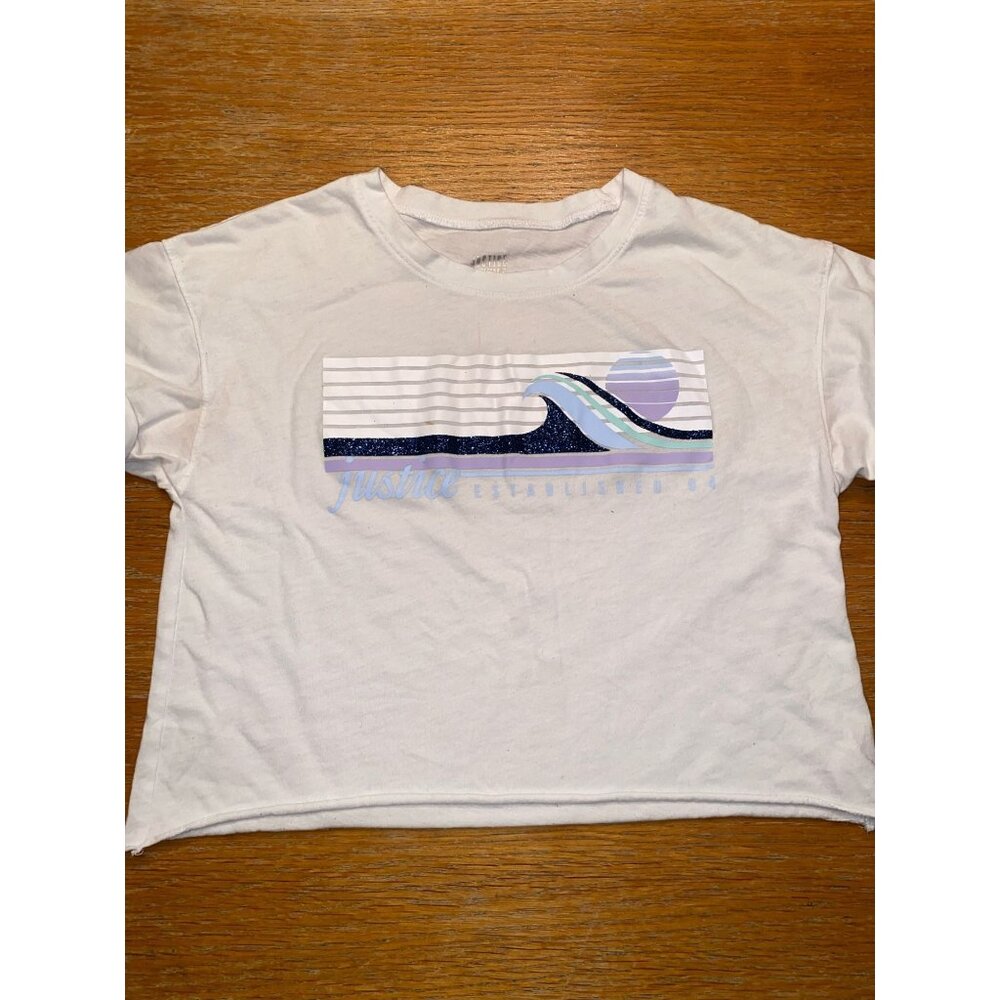 Justice Girls Graphic Cropped T-Shirt Size 8 White